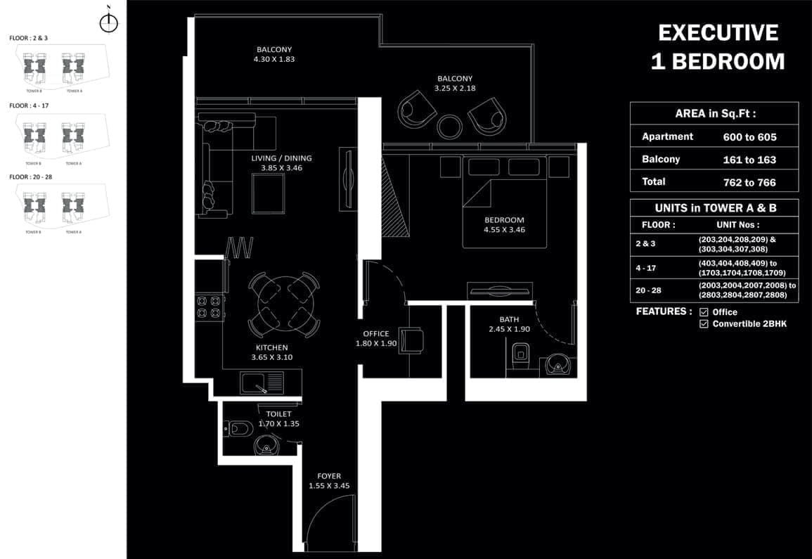 Elitz 3 Executive 1 Bedroom Apartment Floor Plan