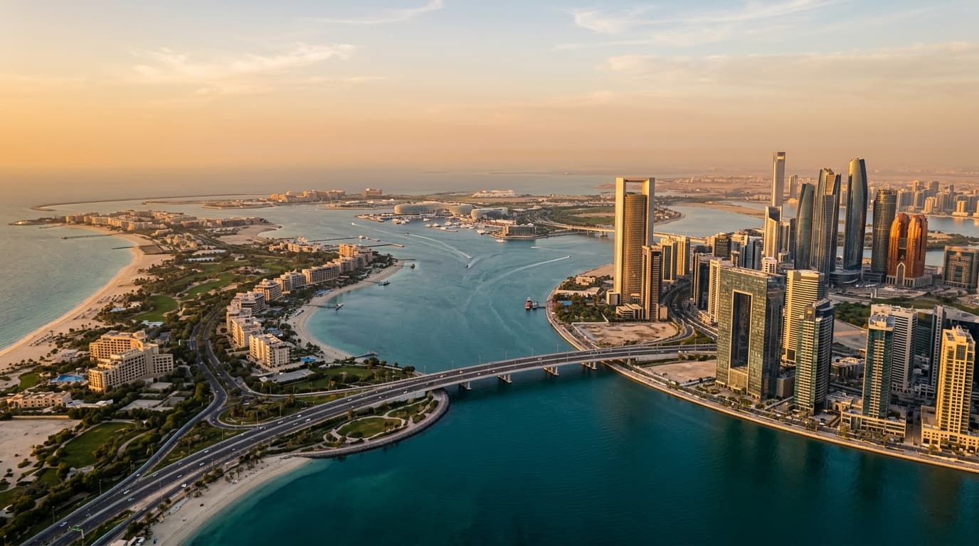 Aerial view of Abu Dhabi showcasing luxury real estate developments.