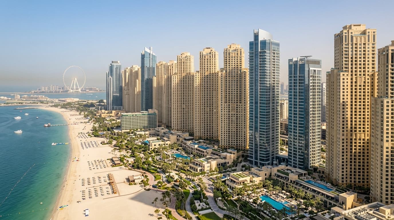 Stunning view of JBR beachfront apartments in Dubai.