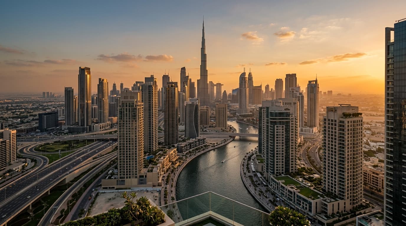 Dubai skyline showcasing luxury real estate and iconic Burj Khalifa.