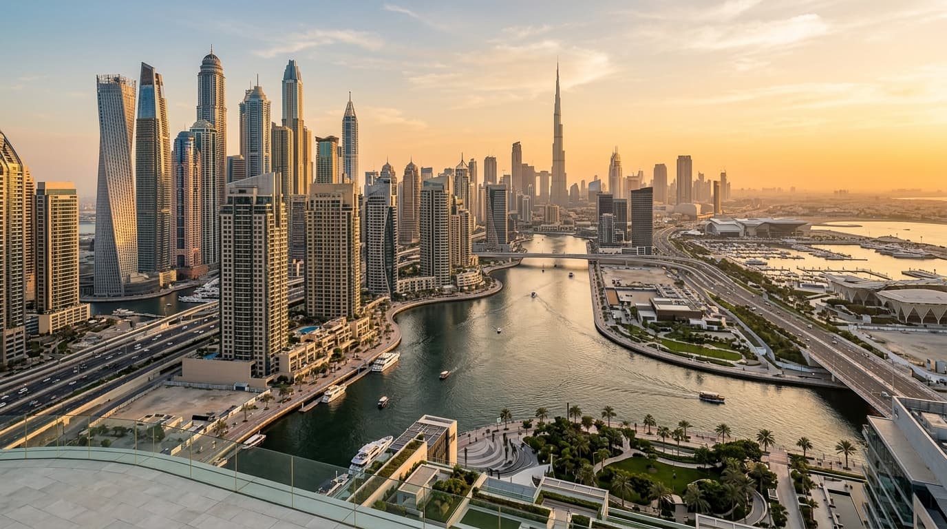 Dubai skyline showcasing luxury real estate and iconic Burj Khalifa.