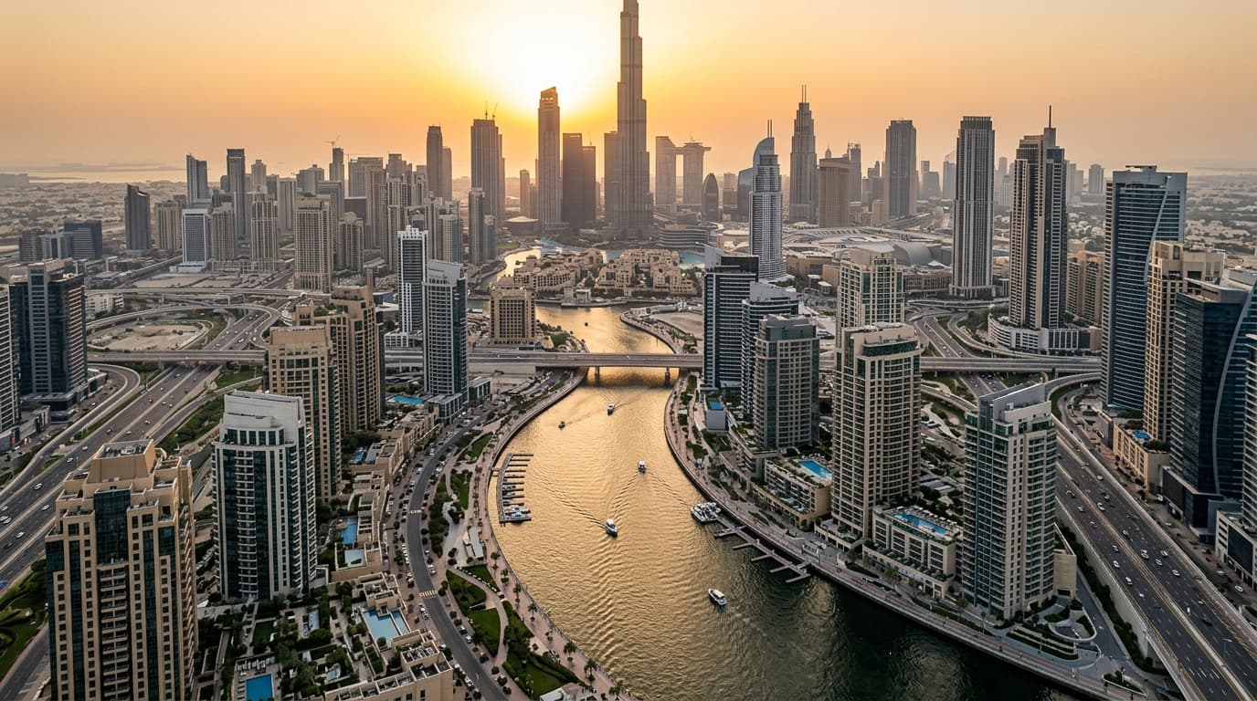 Dubai skyline at sunset showcasing luxury real estate opportunities