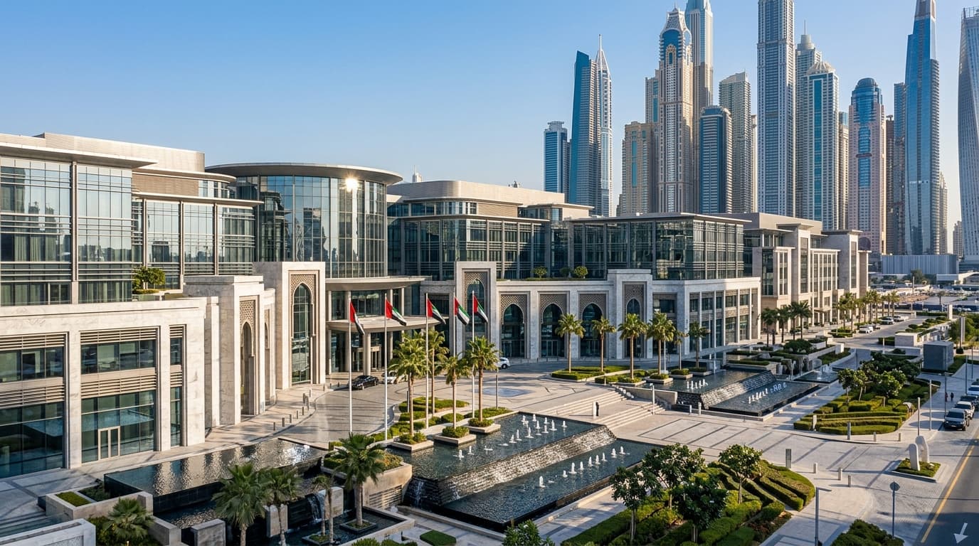 Modern Dubai skyline with luxurious real estate and amenities.