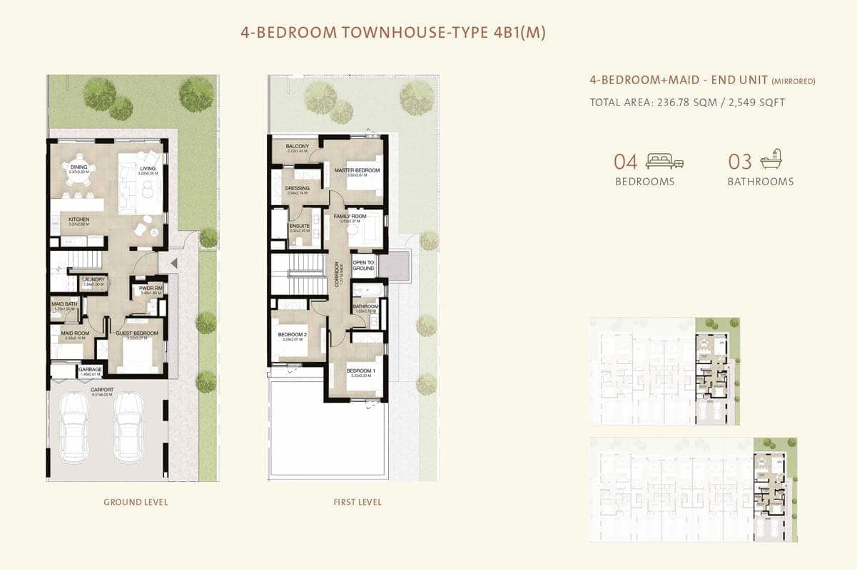 Mudon Al Ranim 4 Bedroom Townhouse Type 4B1(M) Floor Plans