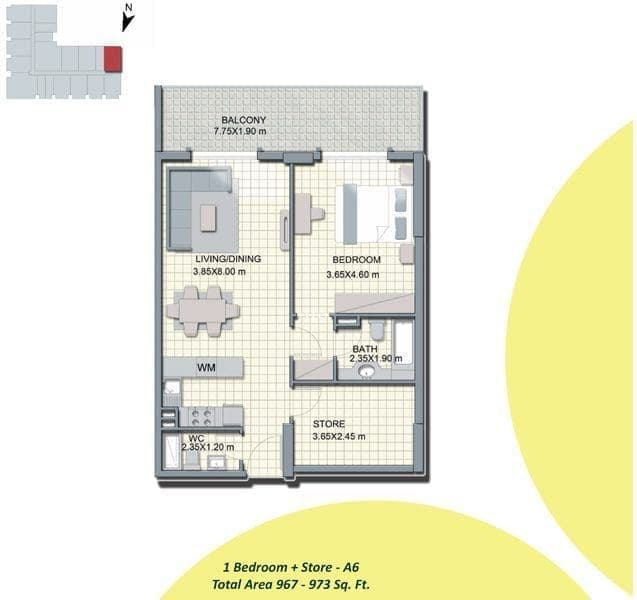 Al Cove 1 Bedroom Plus Store Apartment Type A6 Floor Plans