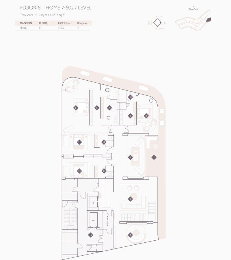 Alef Residences Mansions 7 - 602 Level 1 Floor Plans