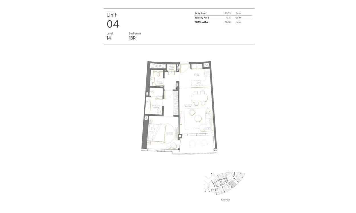 Palm Beach Tower 1 Bedroom Apartment Level 14 Unit 04 Floor Plans