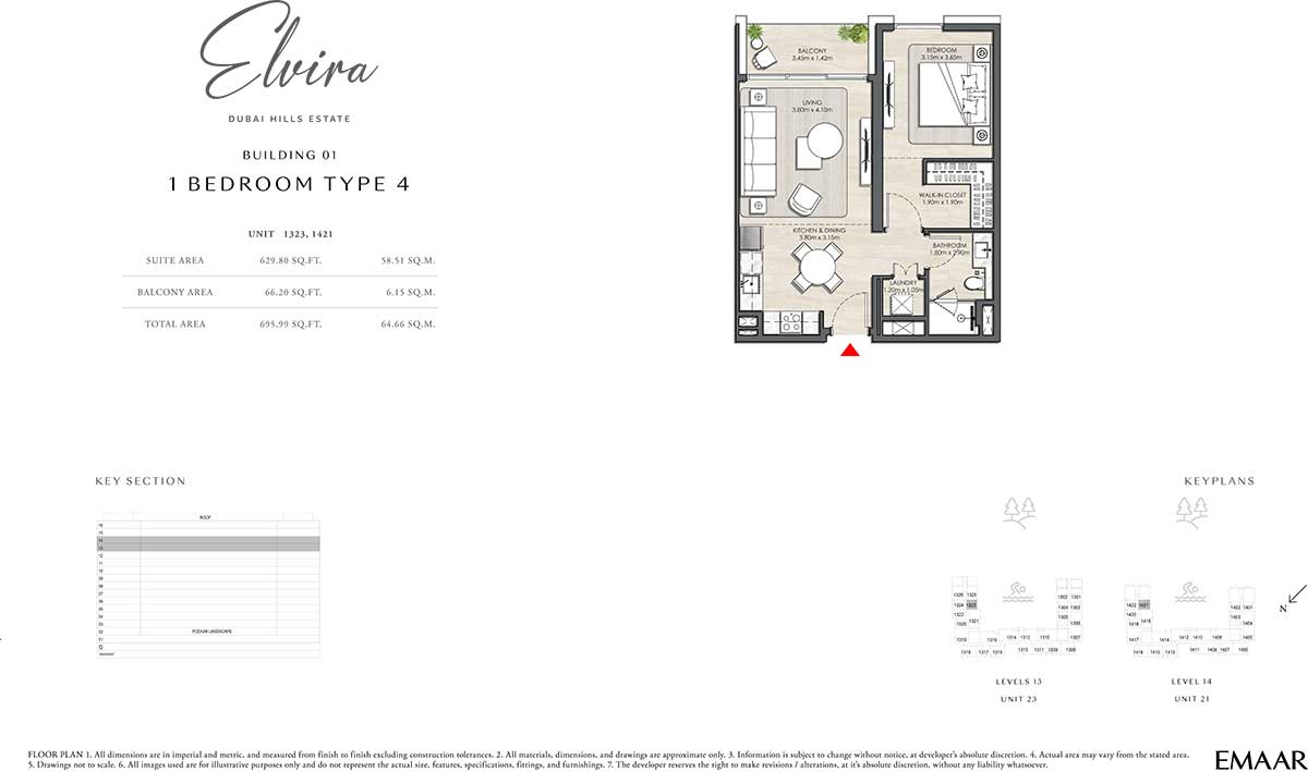ELVIRA Building 01 1 Bedroom Type 4 Apartment Floor Plans 2