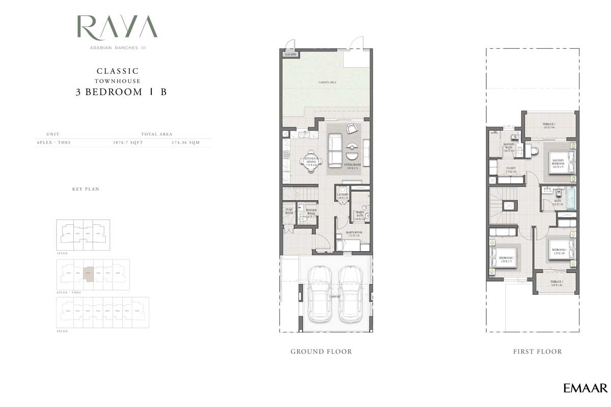 Raya 3 Bedroom Classic Townhouse B Floor Plans