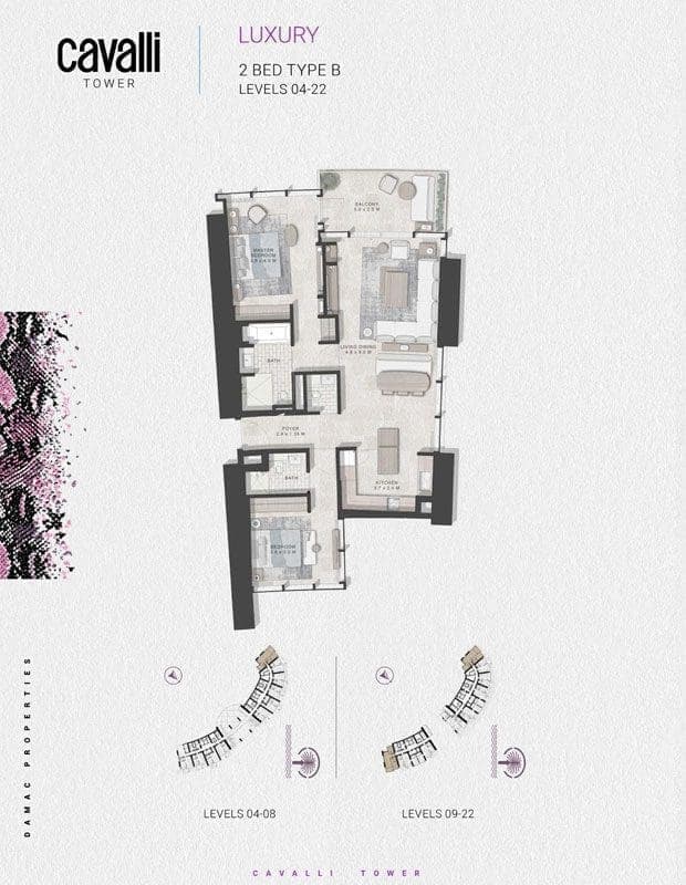 Cavalli Casa Tower 2 Bedroom Apartment Type B Level 04-22 Floor Plans