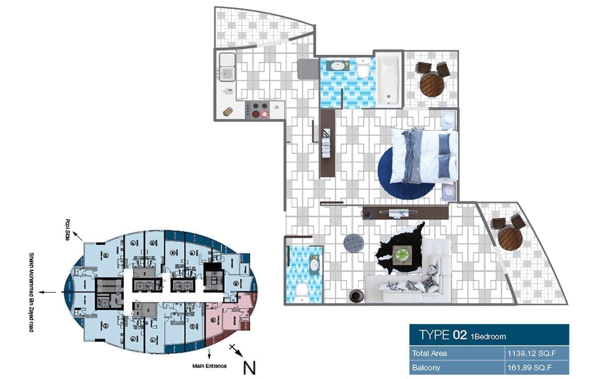 O2 Tower 1 Bedroom Apartment Type 02 Floor Plans