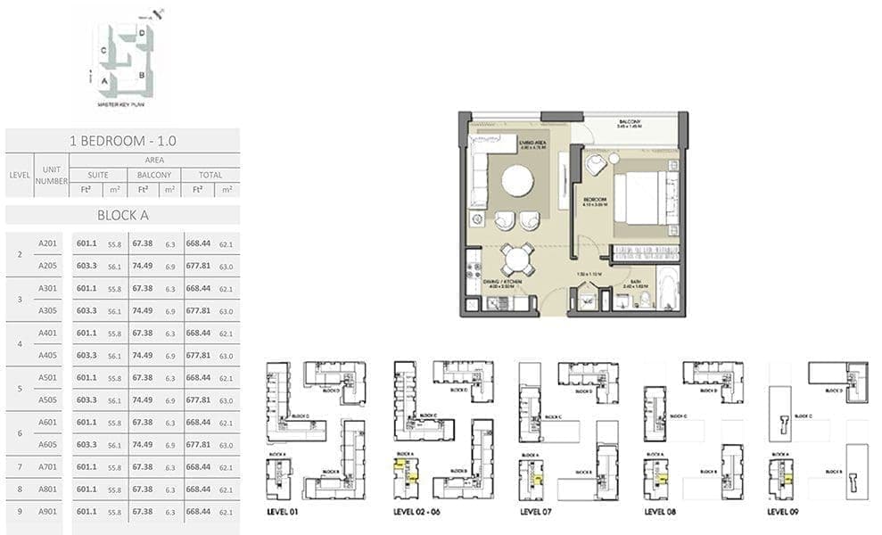 Park Point 1 Bedroom Apartment 1.0 Block A Floor Plans