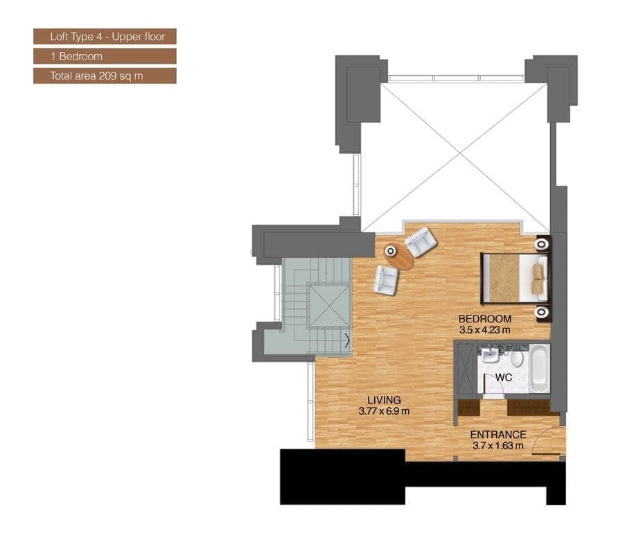 Noora Tower 1 Bedroom Apartment Loft Type 4 Upper Floor Plans