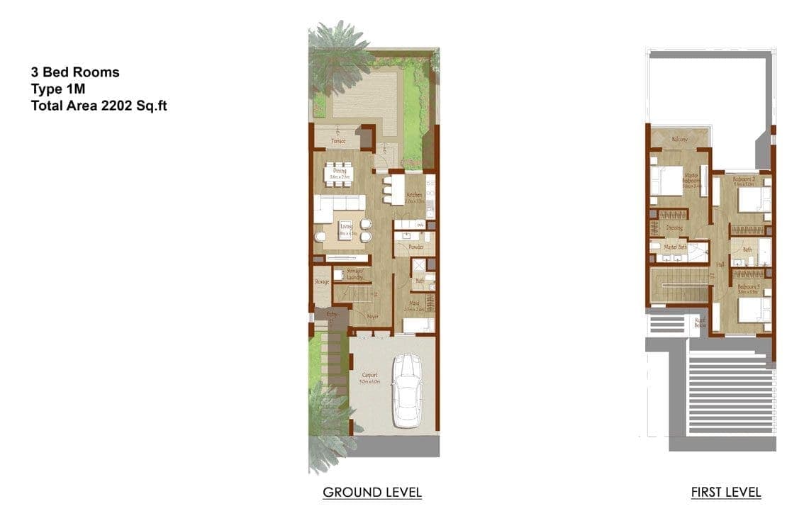 Reem Townhouse 3 Bedroom Type 1M Floor Plans