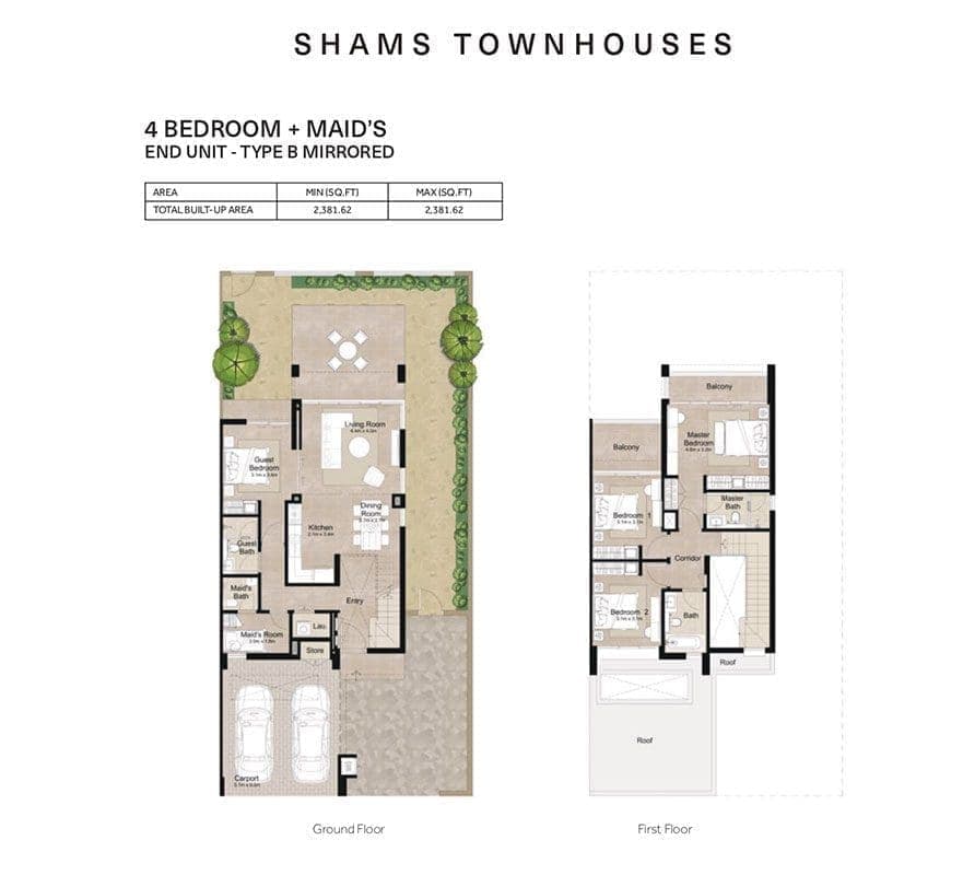 Shams 4 Bedroom Townhouse plus Maid Type B Mirrored Floor Plans