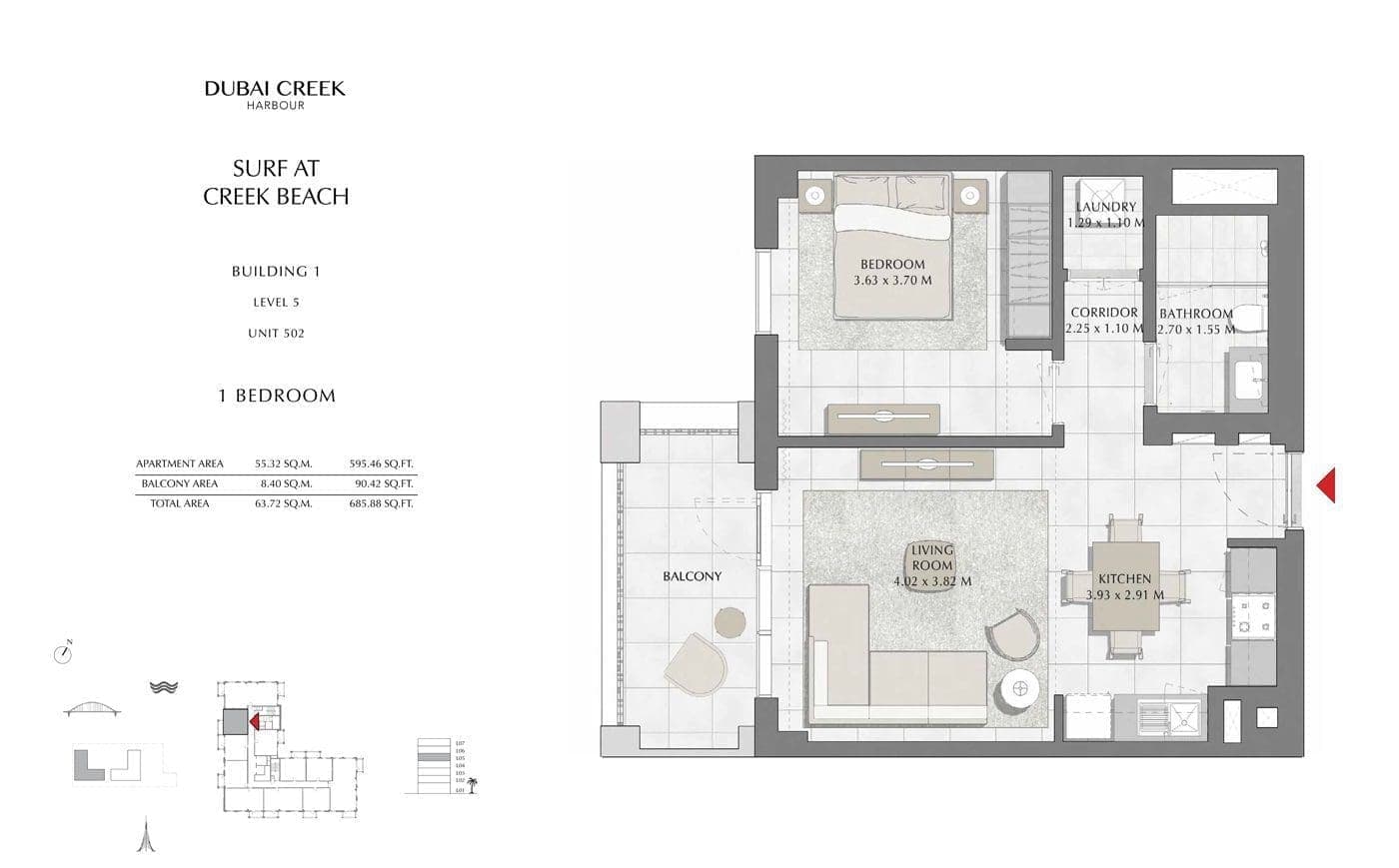 Surf at Creek Beach 1 - 1 Bedroom Apartment Unit 502 Floor Plans