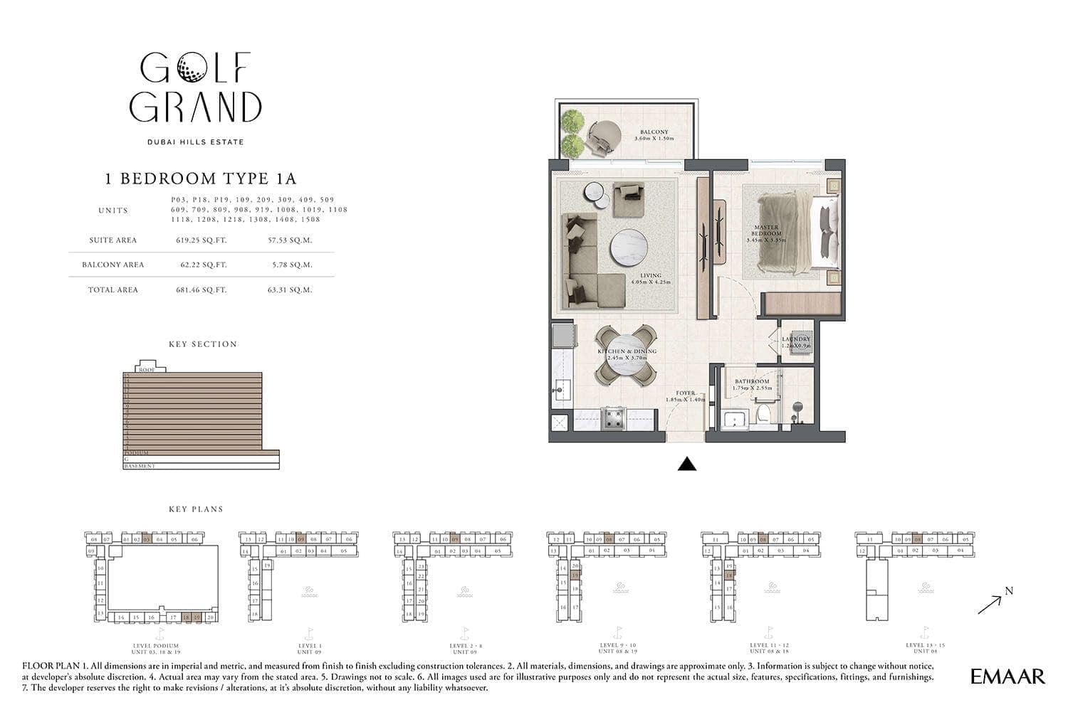Golf Grand 1 Bedroom Apartment Type 1A-1 Floor Plans