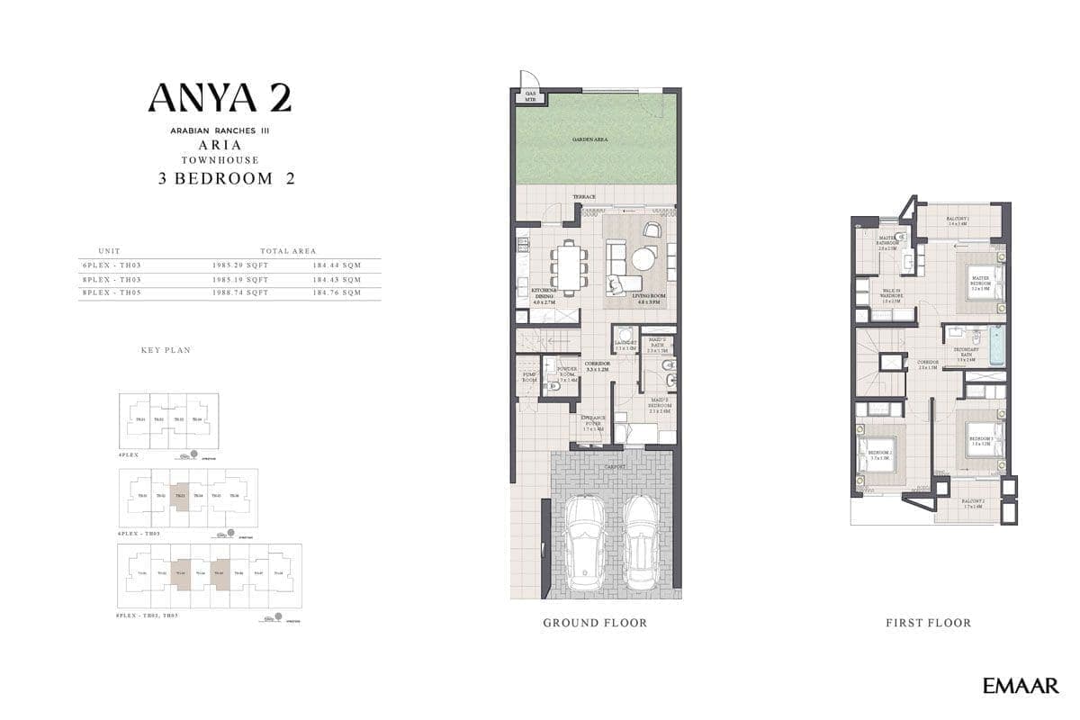 Anya 2 - 3 Bedroom Aria Townhouse Type 2 Floor Plans