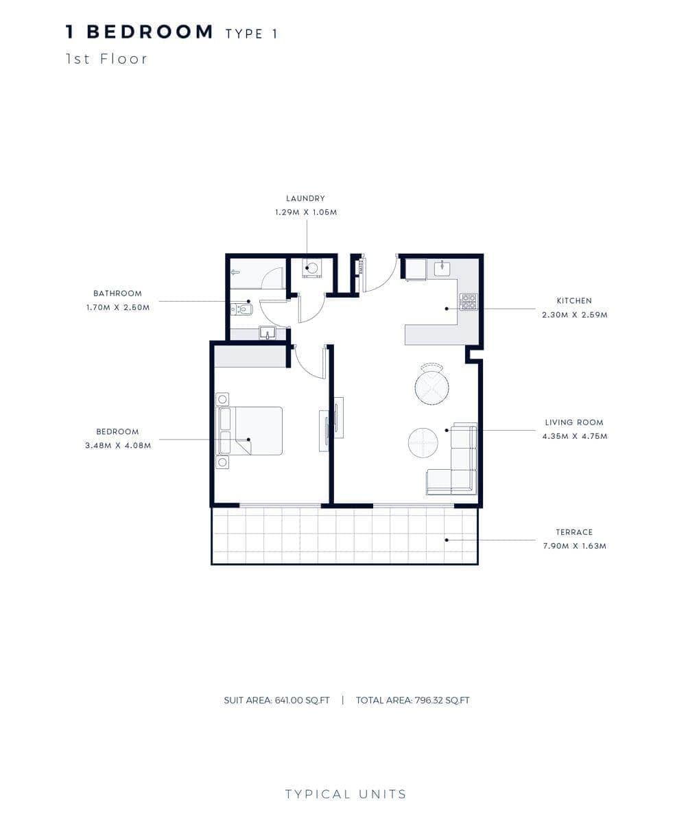 Azizi Amber 1 Bedroom Apartment Type 1 Floor Plans