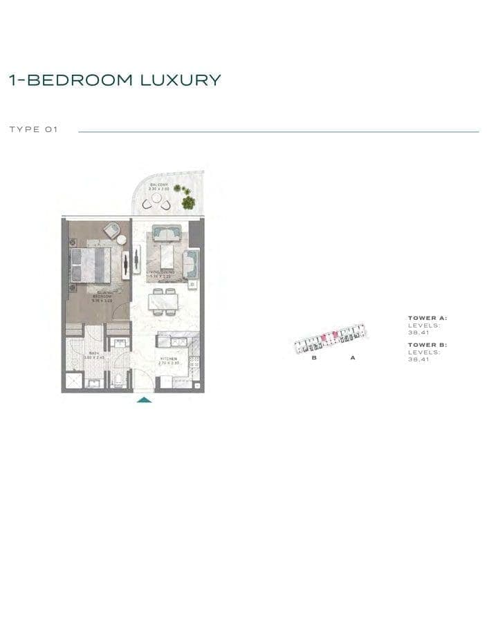 Damac Bay Cavalli Phase 2 - 1 Bedroom Apartment Type 01 Floor Plans
