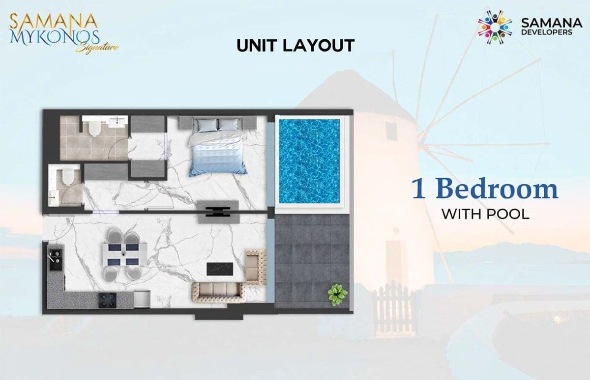 Samana Mykonos Signature 1 Bedroom with Pool Floor Plans