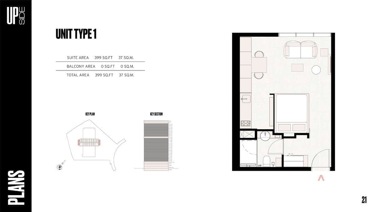 Upside Studio Apartment Unit Type 01 Floor Plans