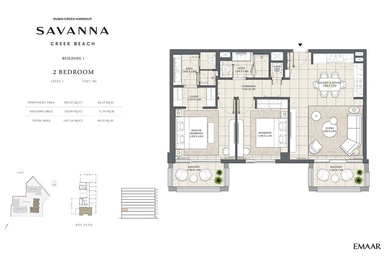 Savanna Building 1 - 2 Bedroom Unit 101 Floor Plans