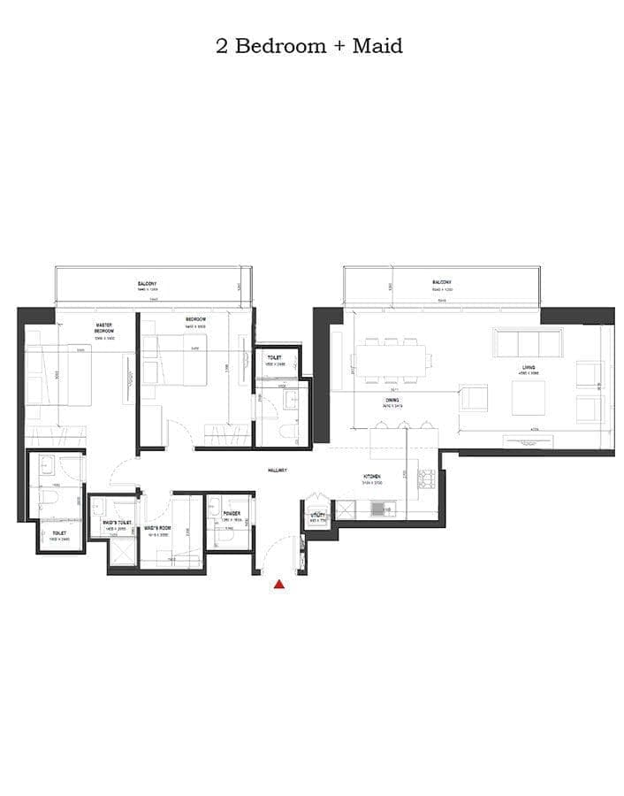Verde by Sobha 2 Bedroom Plus Maid Apartment Floor Plans