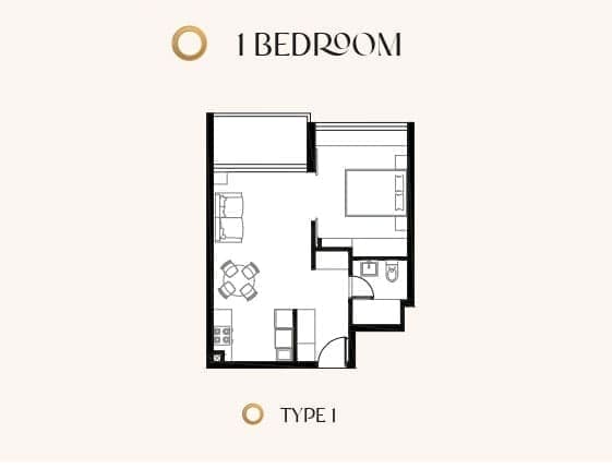 Kyoto by Oro24 1 Bedroom Apartment Type 1 Floor Plan