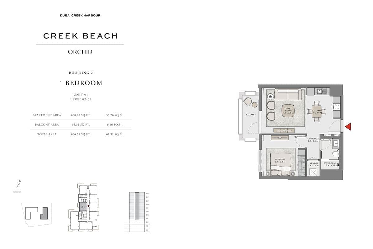 Orchid at Creek Beach Building 2 - 1 Bedroom Unit 01 Floor Plan