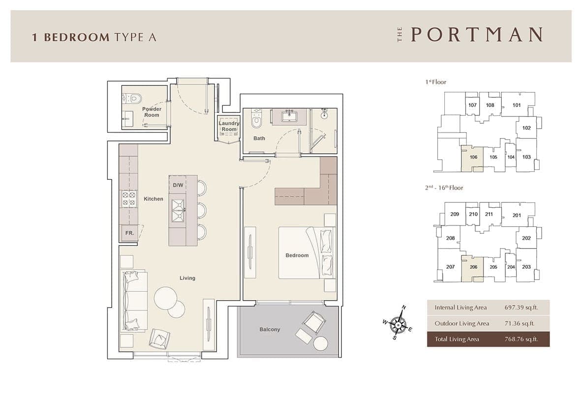 The Portman 1 Bedroom Apartment Type A Floor Plan