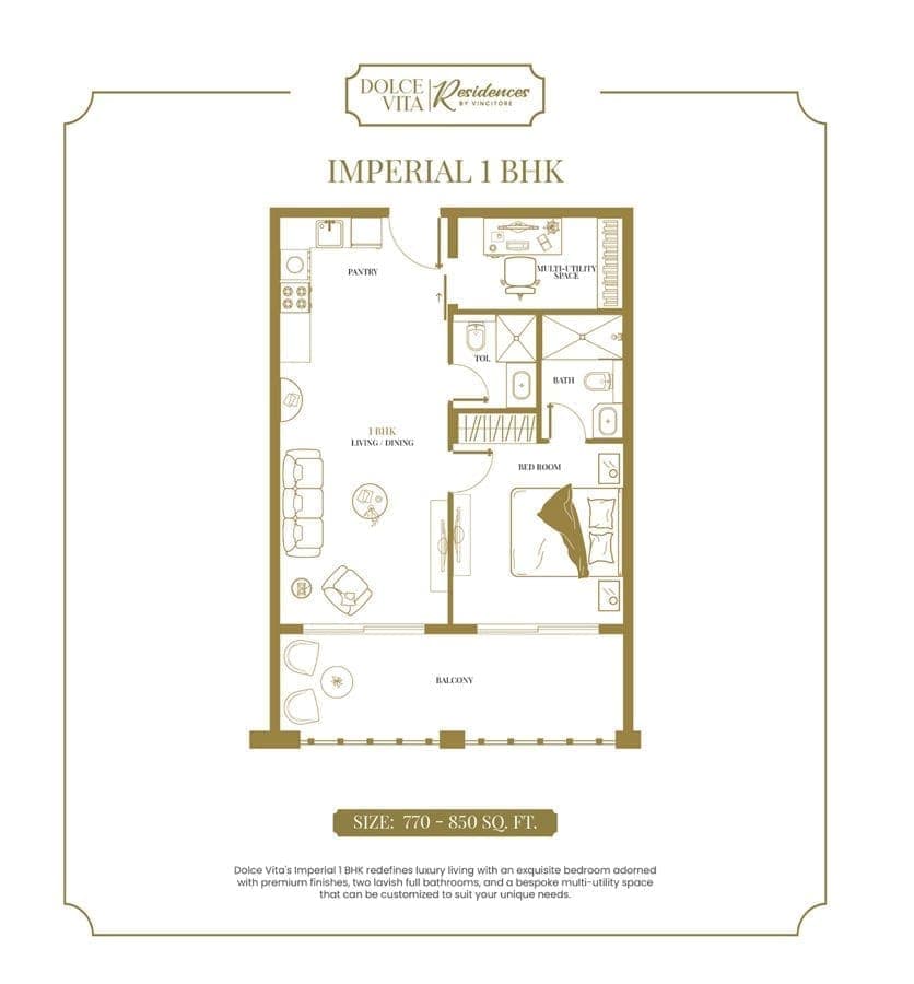 Vincitore Dolce Vita Imperial 1 Bedroom Apartment Floor Plan