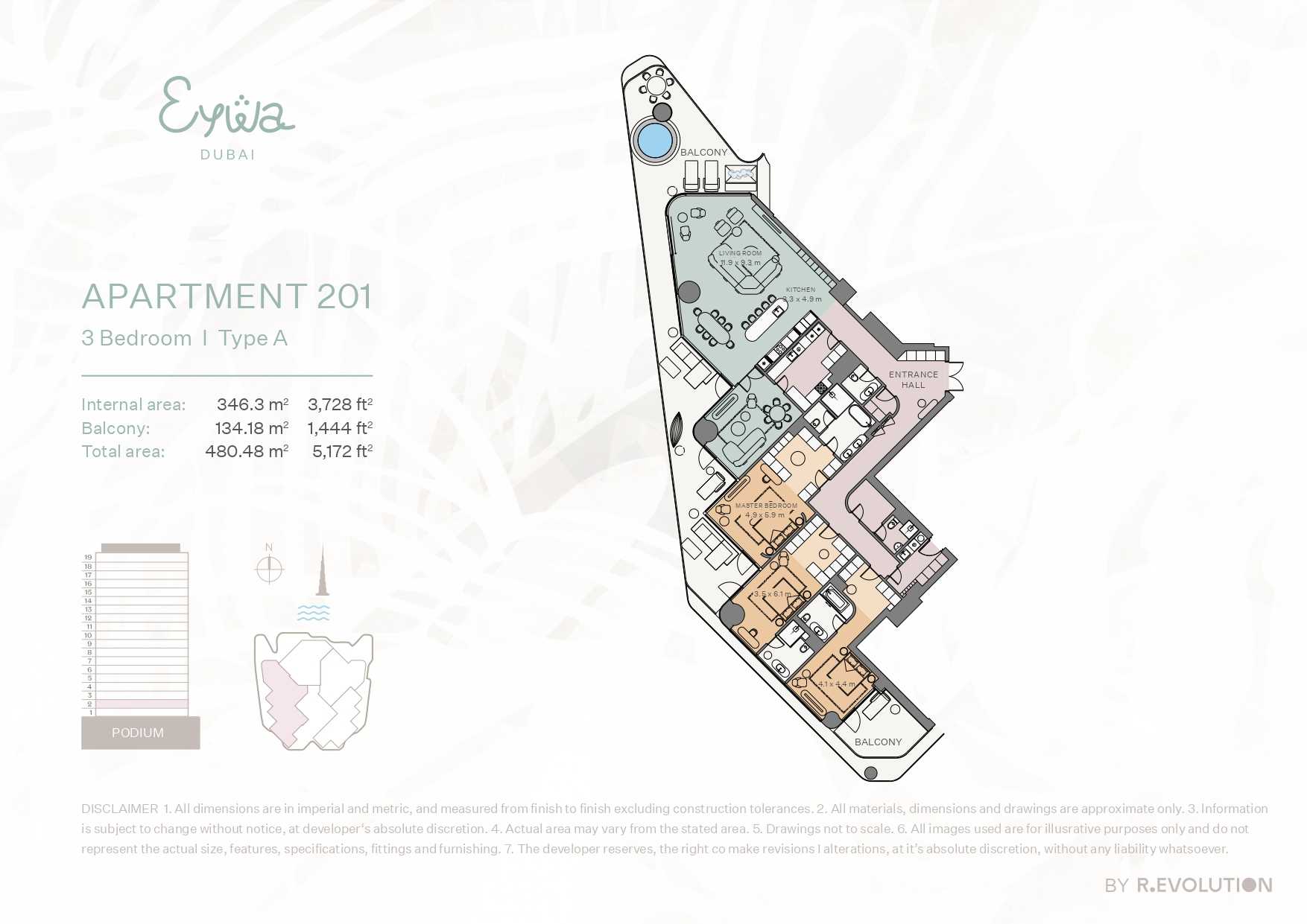 EYWA Apartment 201 - 3 Bedroom Type A Floor Plan