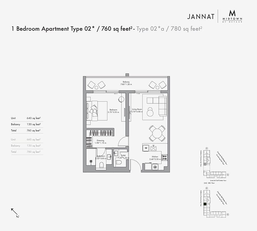 Jannat by Deyaar 1 Bedroom Apartment Type 02 Floor Plan