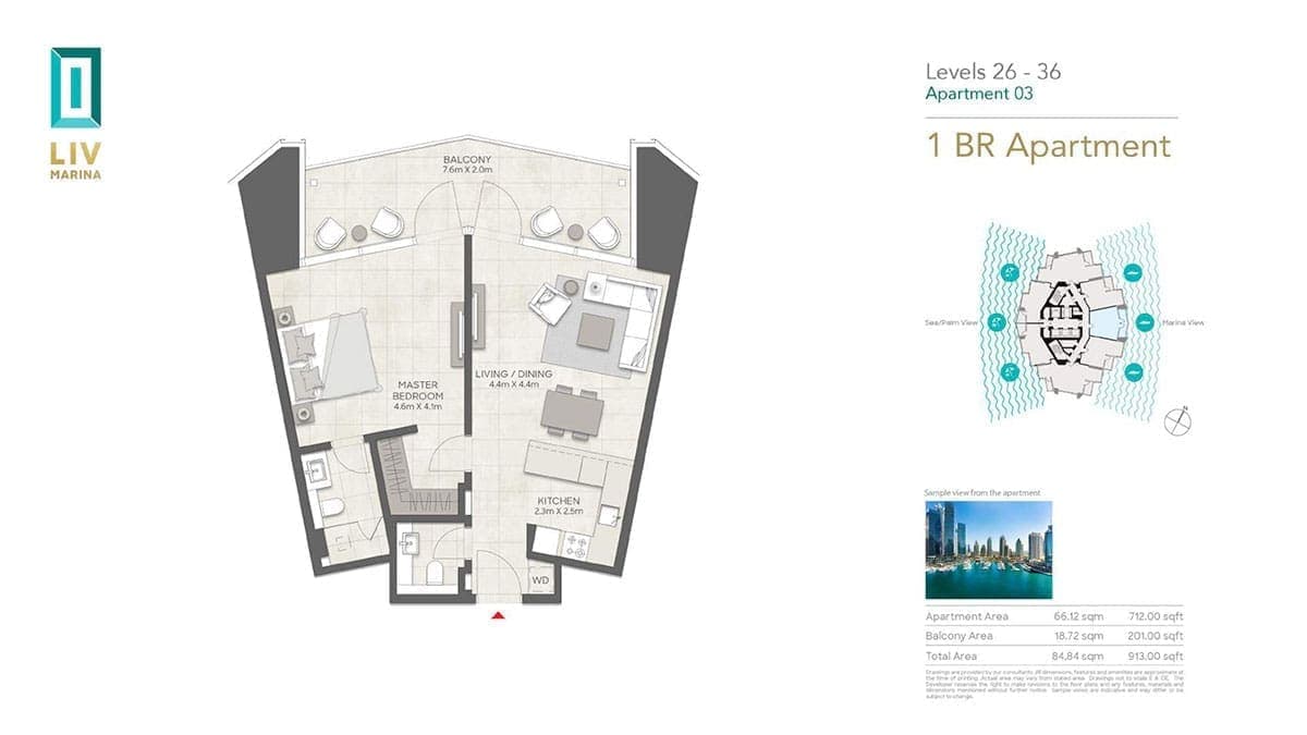 LIV Marina 1 Bedroom Apartment 03 Floor Plan