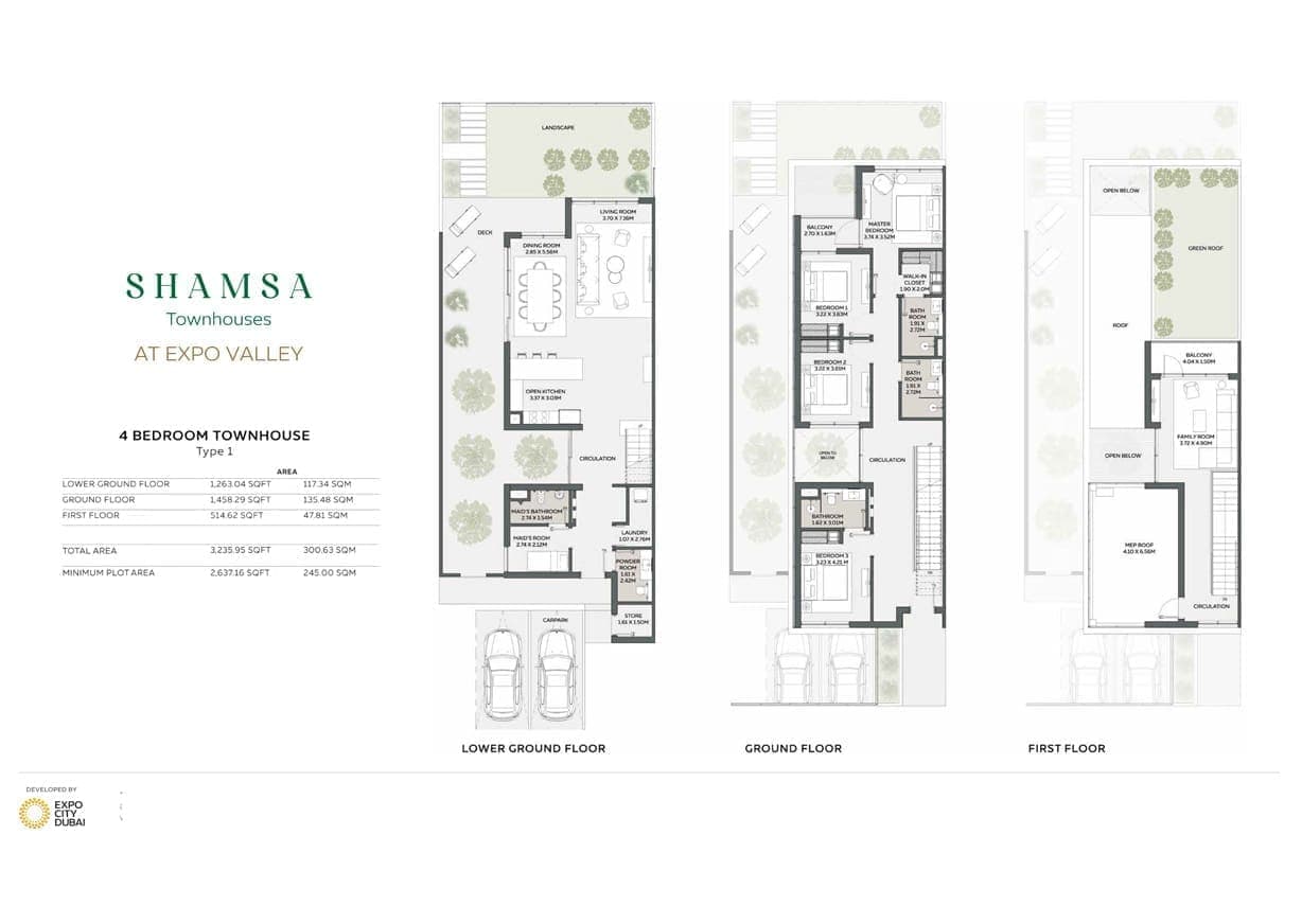 SHAMSA 4 Bedroom Townhouses Type 1 Floor Plans