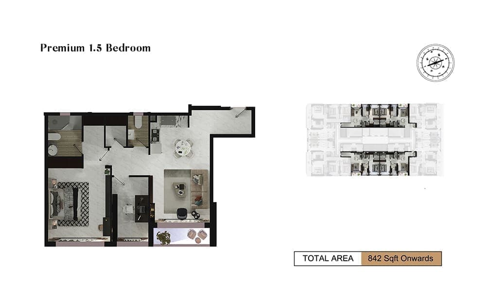 Adhara Star Premium 1.5 Bedroom Apartment Floor Plan