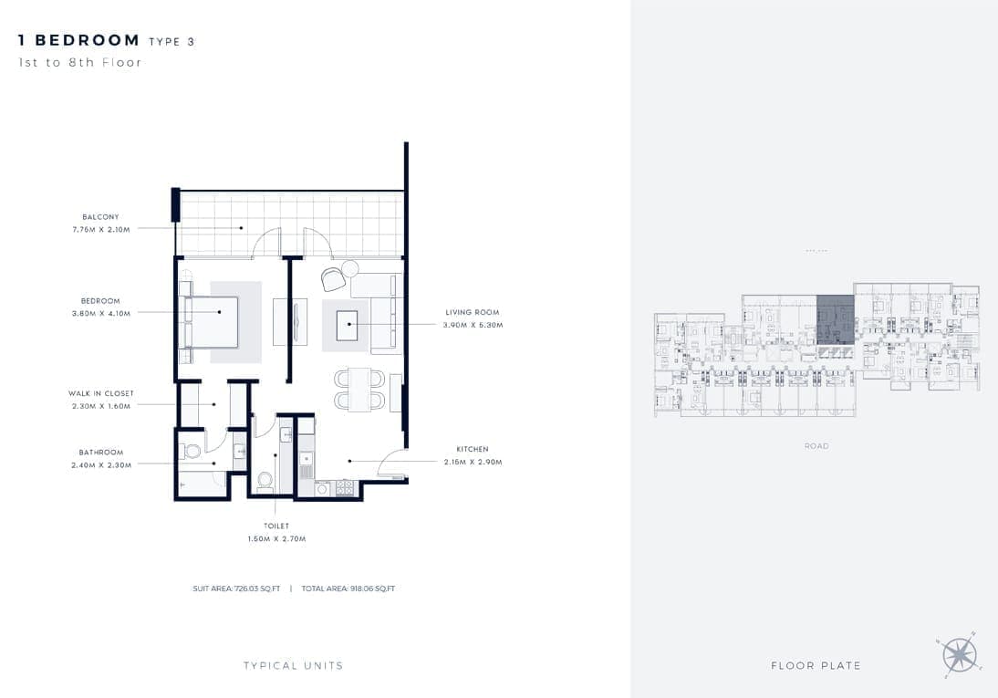 Azizi Vista 1 Bedroom Apartment Type 3 Floor Plan