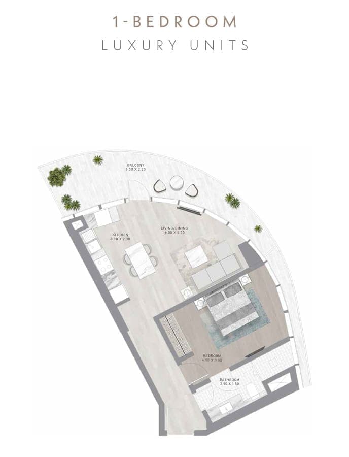 Damac Skyluxe Collection 1 Bedroom Apartment - 2 Floor Plan