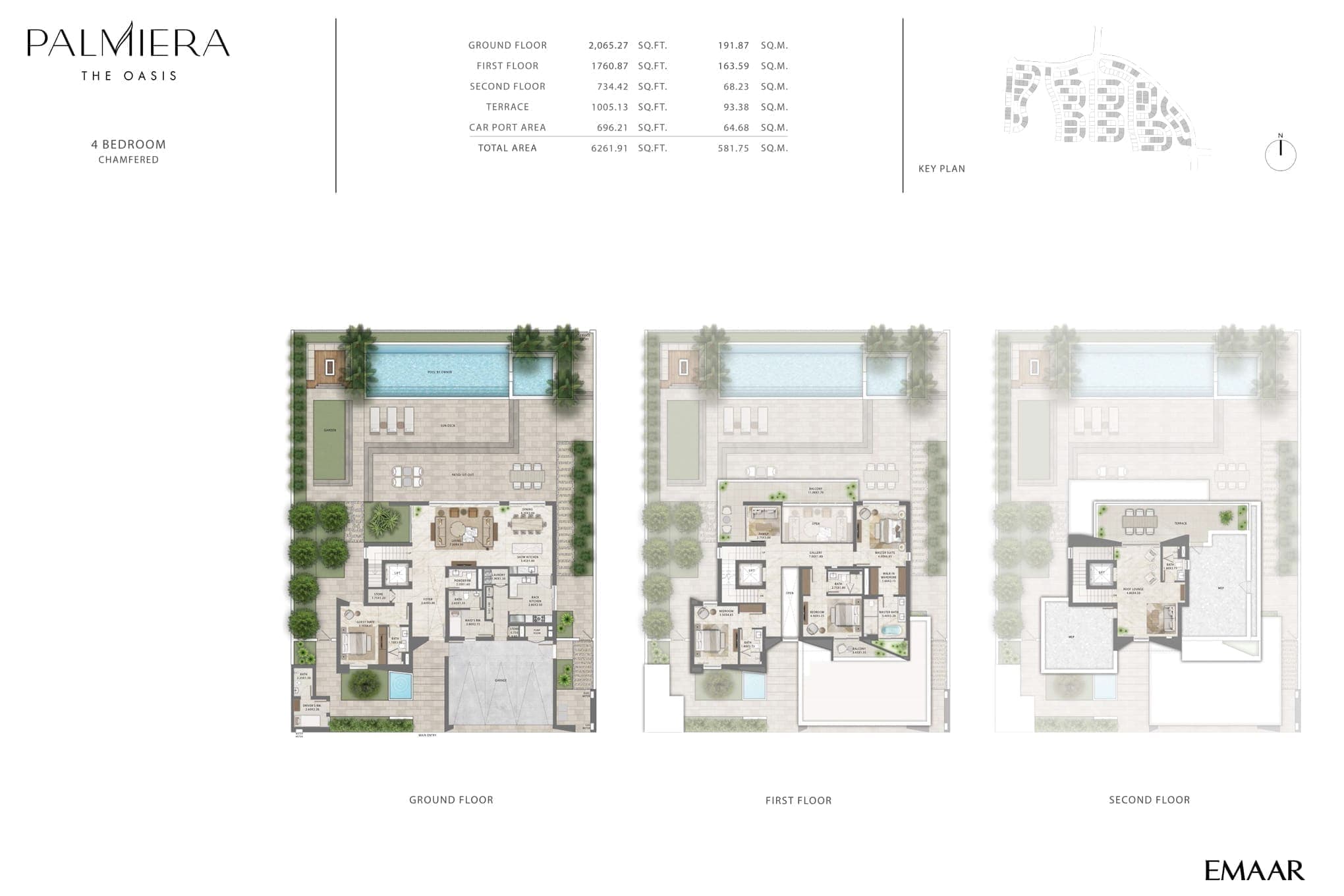Emaar Palmiera 4 Bedroom Villas Chamfered Floor Plan