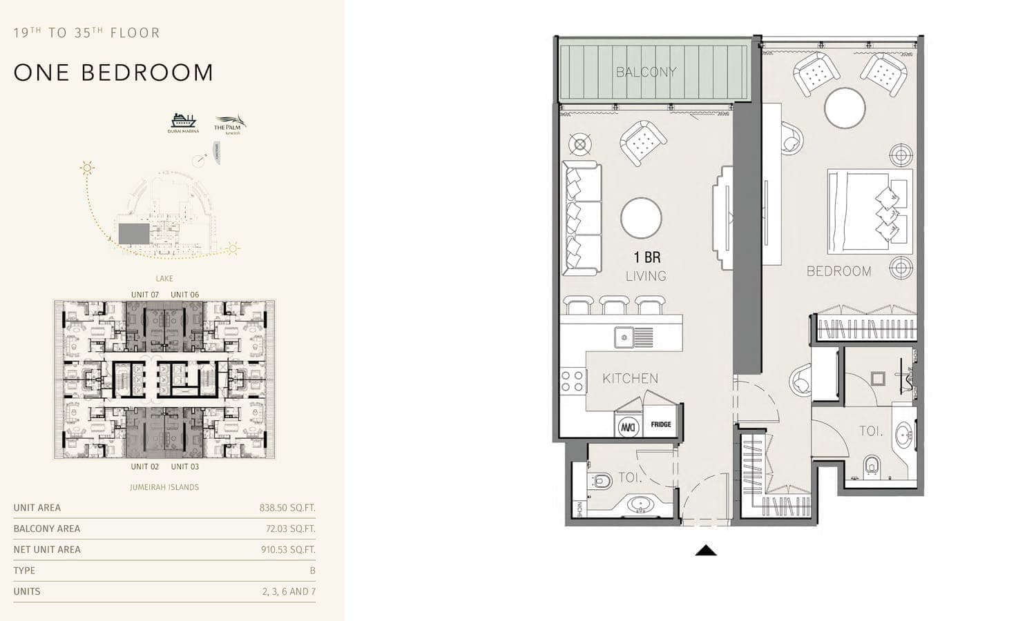 MBL Royal Residence 1 Bedroom Apartment 19th to 35th Floor Plan