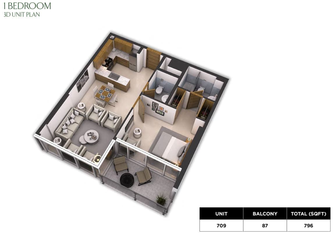 Park Town 1 Bedroom Apartment Floor Plan