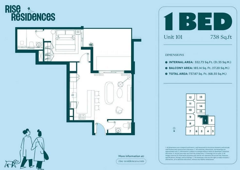 Rise Residence 1 Bedroom Apartment Floor Plan