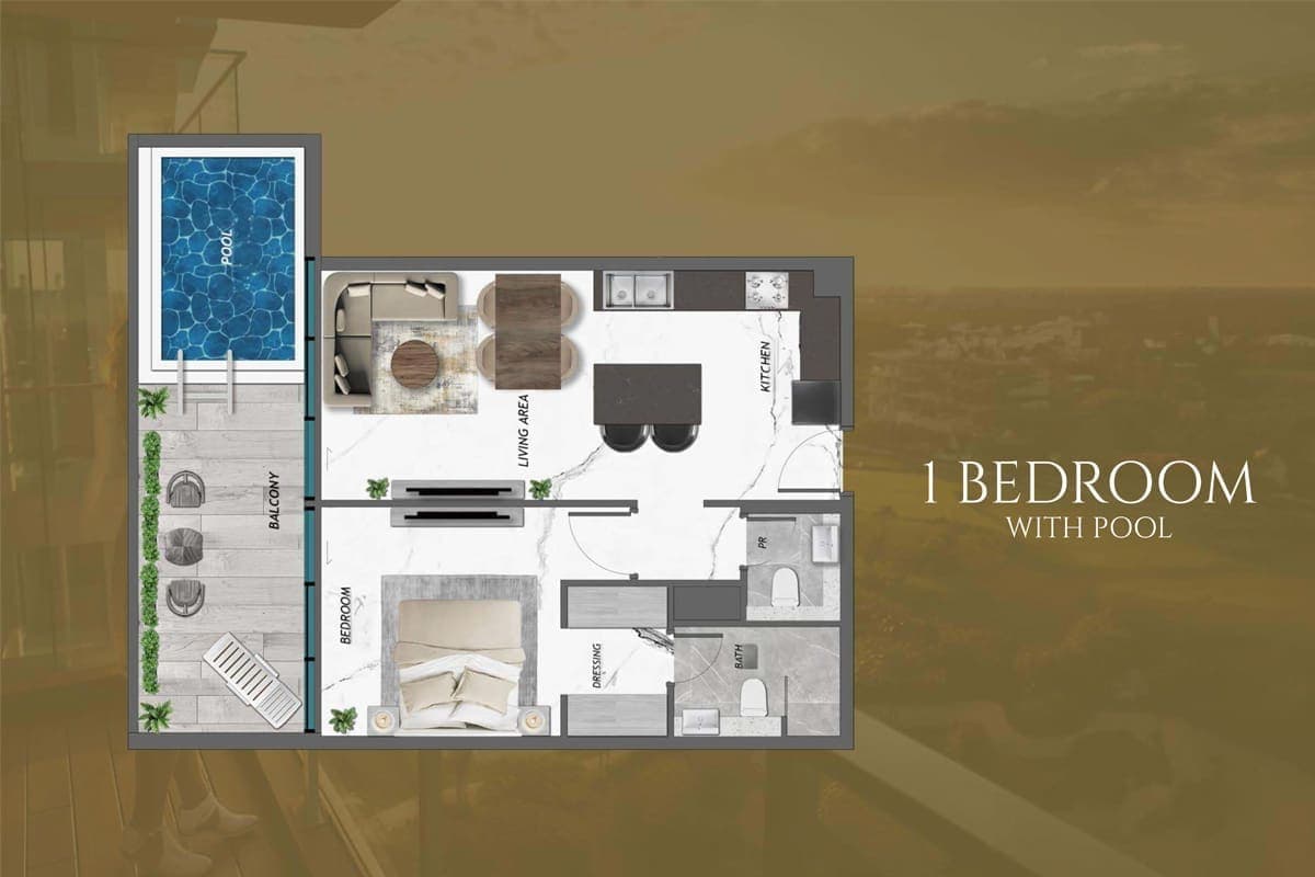Samana Golf Views 1 Bedroom Apartment with Pool Floor Plan