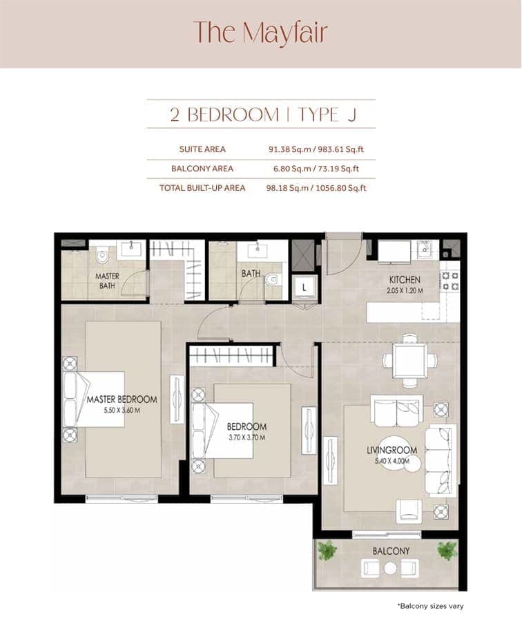 The Mayfair 2 Bedroom Apartment Type J Floor Plan