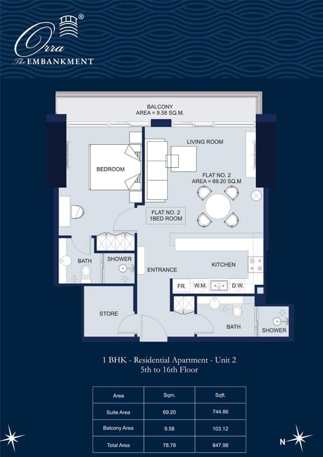 Orra The Embankment 1 Bedroom Residential Apartment Unit 2 Floor Plan