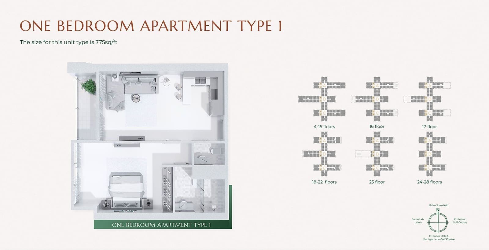 Golf Views Seven City 1 Bedroom Apartment Type 1 Floor Plan