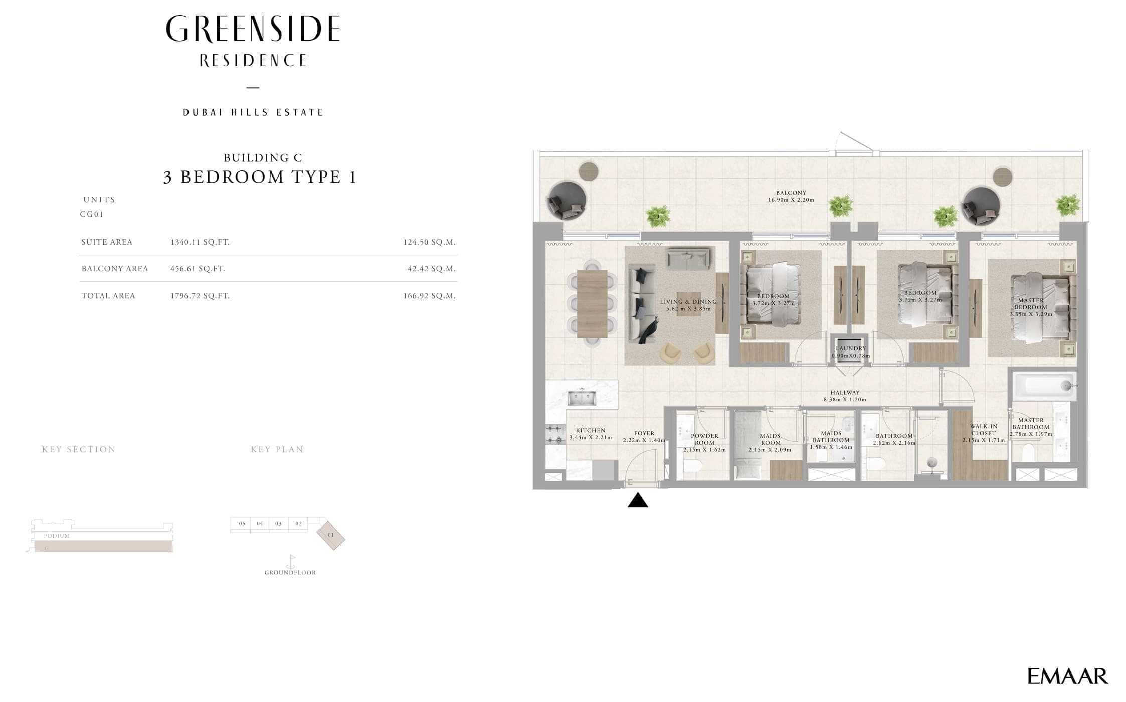 Greenside Residence Building C - 3 Bedroom Apartment Type 1 Floor Plan