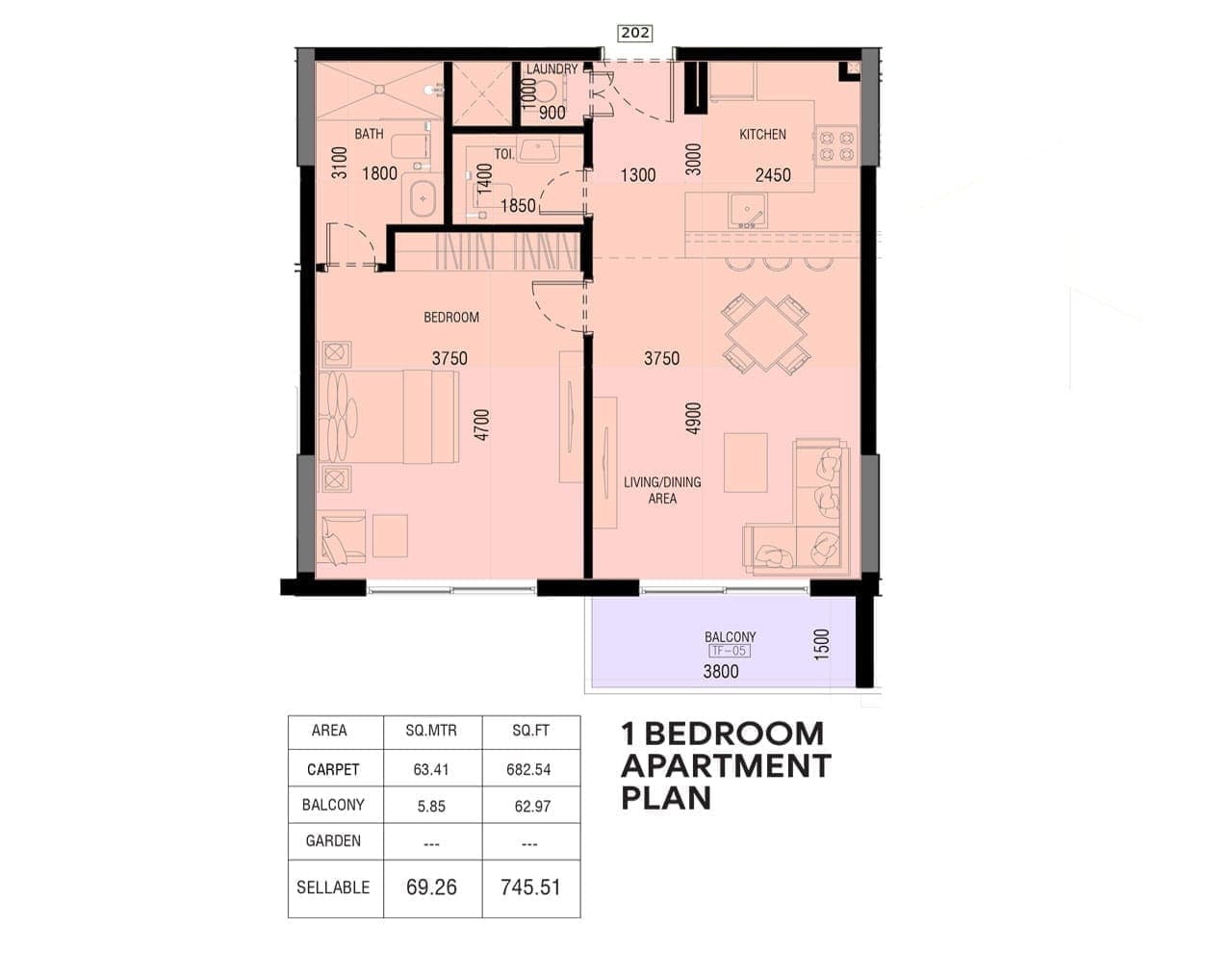 Joya Blanca Residences 1 Bedroom Apartment Floor Plan