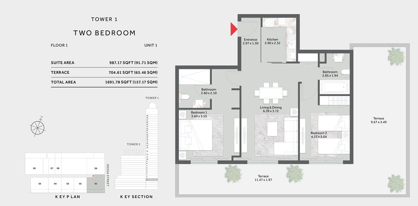 Marriott Residence Tower 1 - 2 Bedroom Apartment 1st Floor Plan